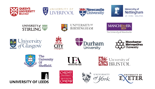 イギリスの名門大学ラッセルグループ14大学を含む全18大学の学校ロゴ画像