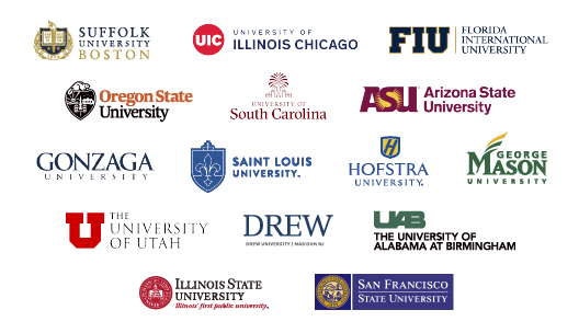 現地学生も目指す全米TOP250の大学含む全15大学の学校ロゴ画像
